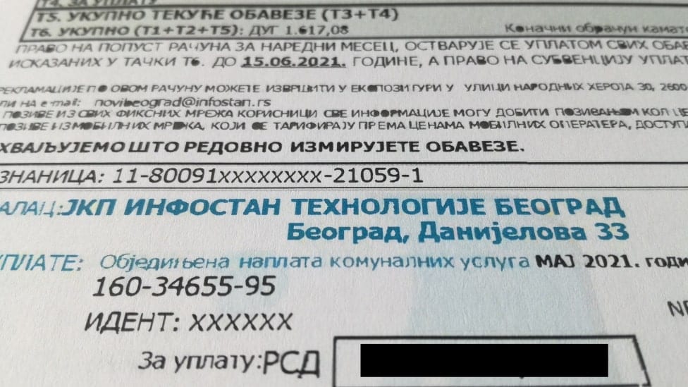 infostan, račun za infostan