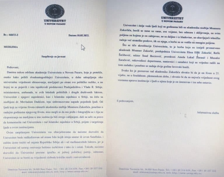 IUNP: Nećemo dozvoliti da Univerzitet bude radikalizovan od ljudi koji nisu smeli da priđu Muftiji