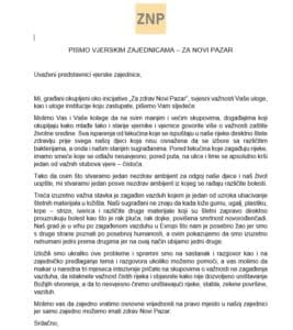 Za zdrav Novi Pazar: Molbeno pismo verskim zajednicama