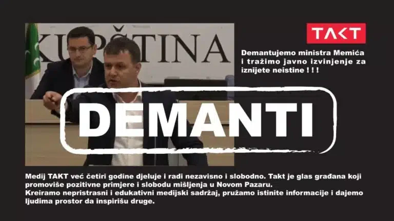 TAKT: Neistiniti navodi Memića, očekujemo izvinjenje