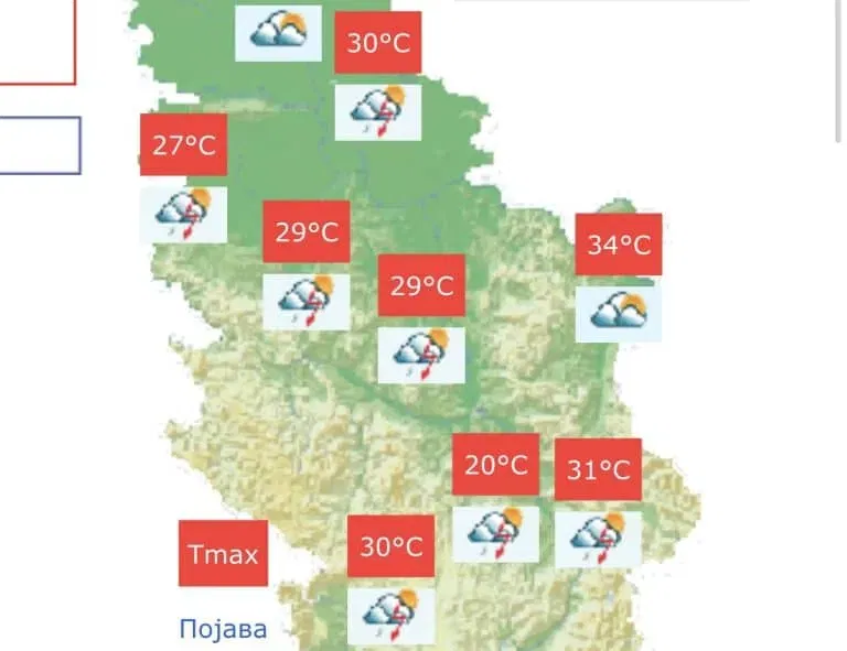 Upozorenje RHMZ-a: Nestabilno vreme sa grmljavinom, gradom i olujnim vetrom do petka na jugozapadu Srbije