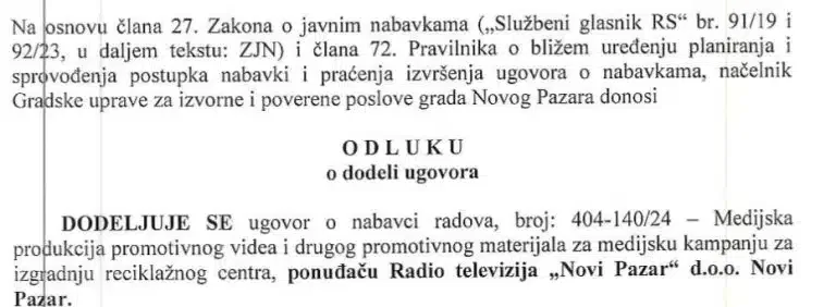 RTV Novi Pazar dobila tender od grada za promociju izgradnje reciklažnog centra