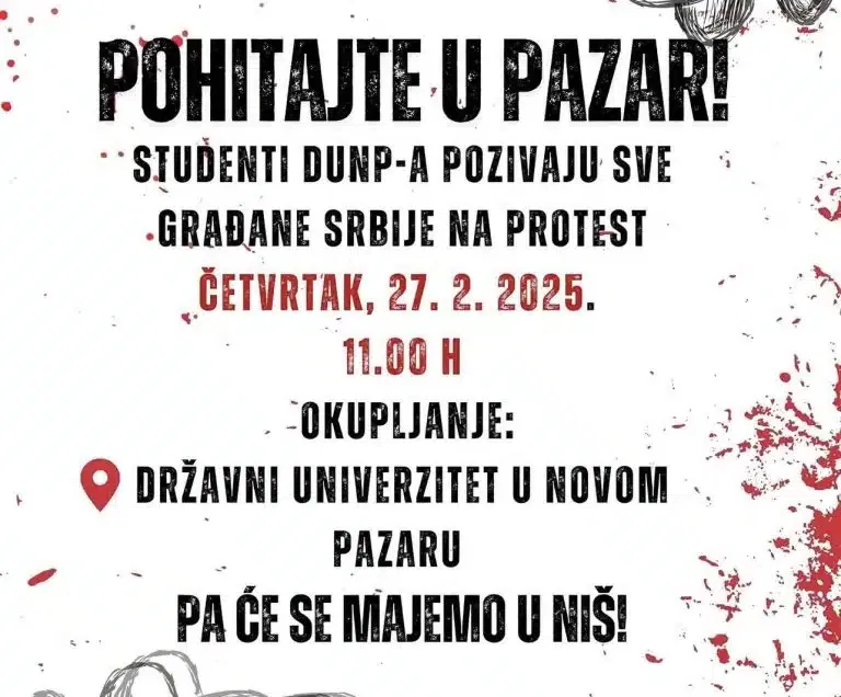 Protest i poziv na generalni štrajk 27. februara u Novom Pazaru: Studenti širom Srbije pozvani da se pridruže