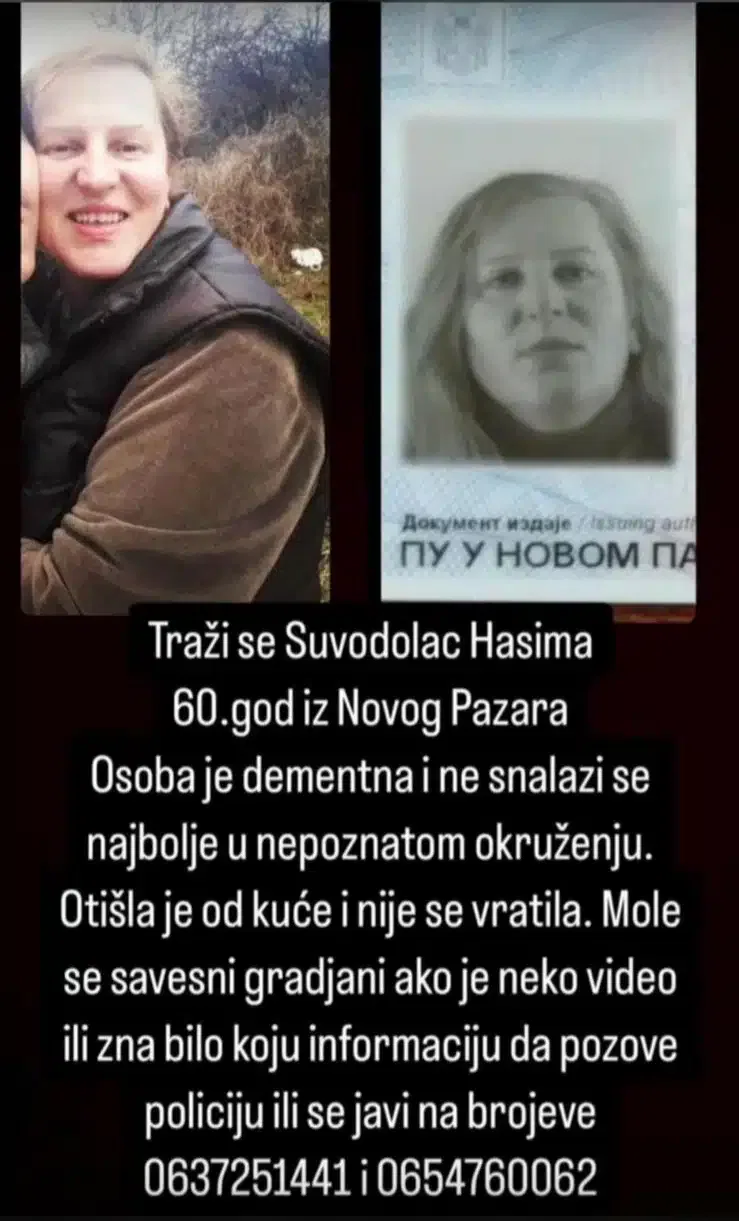 Nestala Suvodolac Hasima (60) iz Novog Pazara