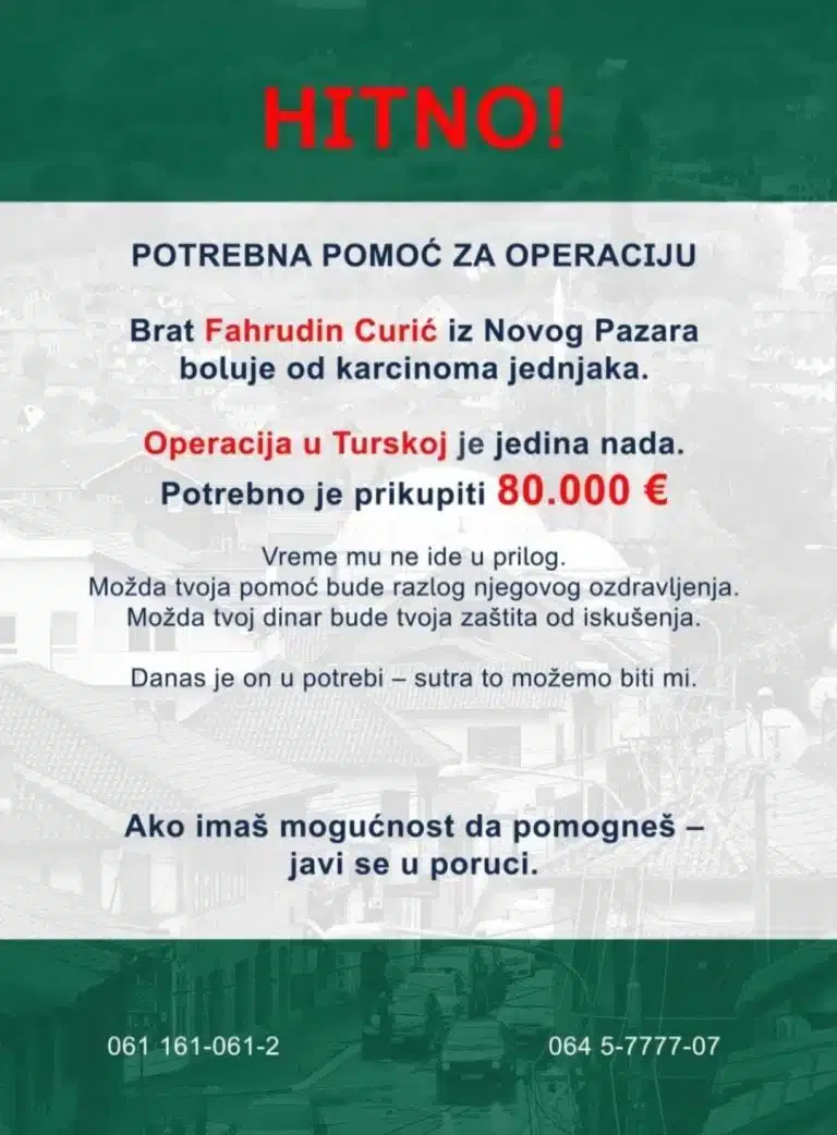 Fahrudinu Curiću iz Novog Pazara hitno potrebna sredstva za lečenje u Turskoj