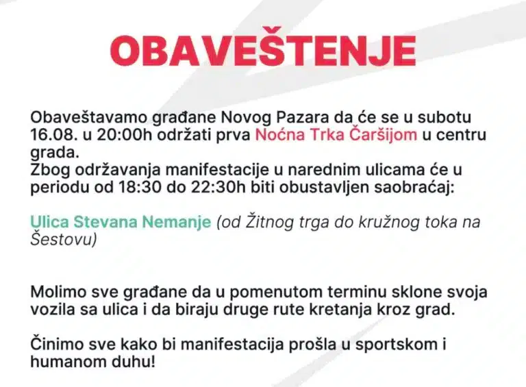 Sutra blokada saobraćaja u centru Novog Pazara