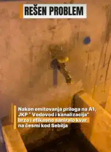 REŠEN PROBLE: Nakon emitovanja priloga na A1, JKP “ Vodovod i kanalizacija“ brzo i efikasno saniralo kvar na česmi kod Sebilja (VIDEO)