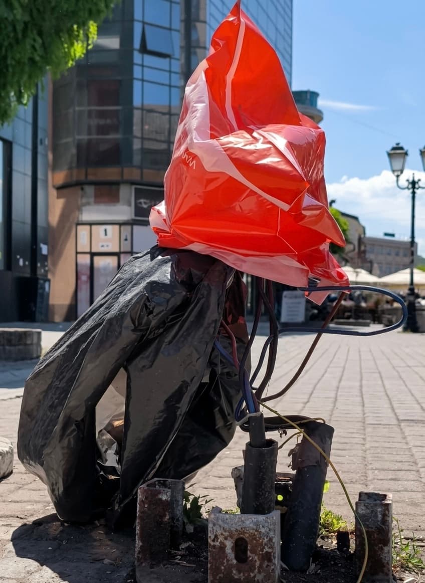 PRIJAVI PROBLEM: Potencijalna opasnost za prolaznike: električne instalacije prekrivene kesama u pešačkoj zoni u centru Novog Pazara (VIDEO)